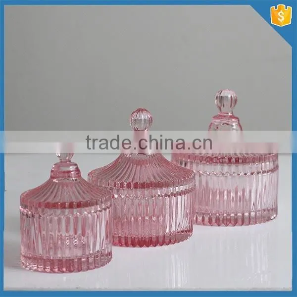 decorative round candy jar mini glass jar pink glass jar