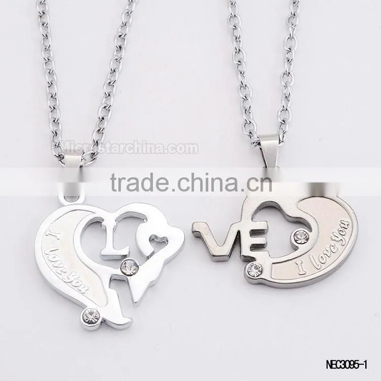 I Love You Key Split Heart Silver Plated Couple Love Necklace