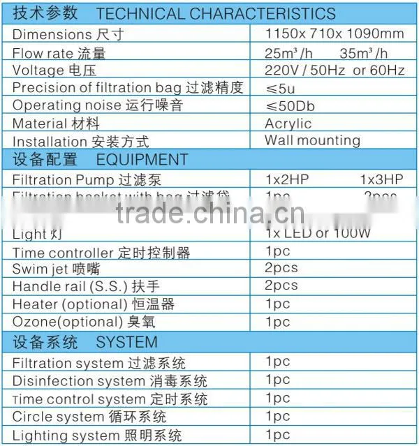 Factory price wall mounted pool swimming pool integrative pool filter