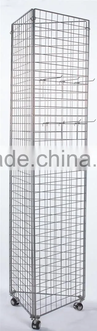 Moving Three-sided Display Rack, Rotate Display Stand with Wheels and Hanger