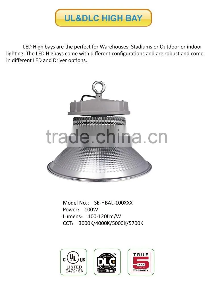 110V/120V 5000K 100W 150W 200W 250W UL DLC approved LED High Bay Lights, industrial/warehouse LED light