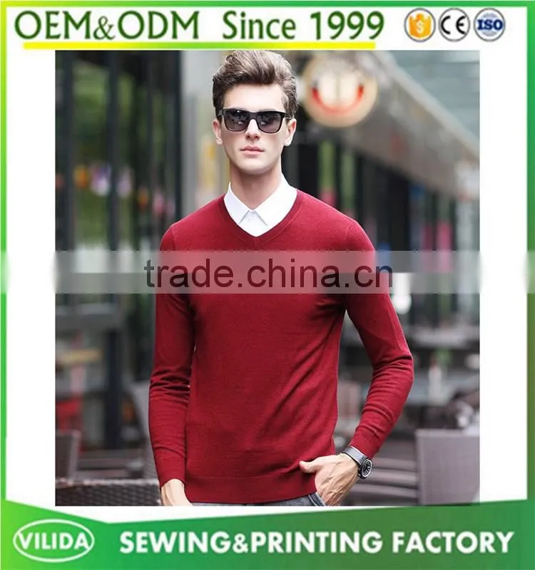 Custom winter mens 100% woolen knitted sweater new design V neck blank knitted sweater