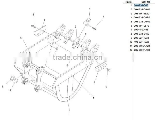 excavator bucket volume pc200-8