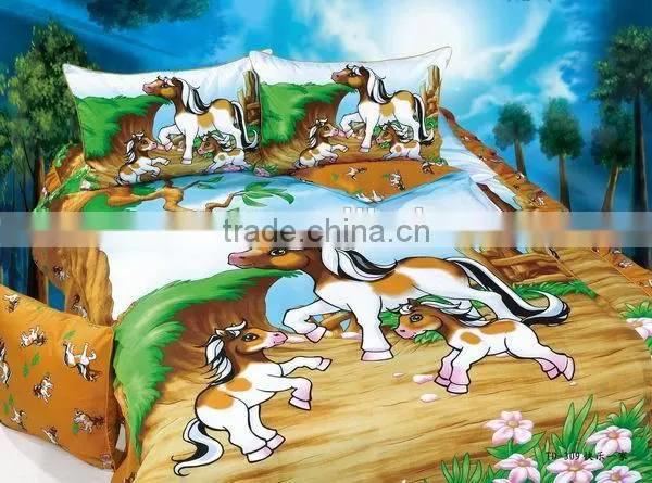 good quality 100% cotton carton bed sheet Children Kids bedding set/horse
