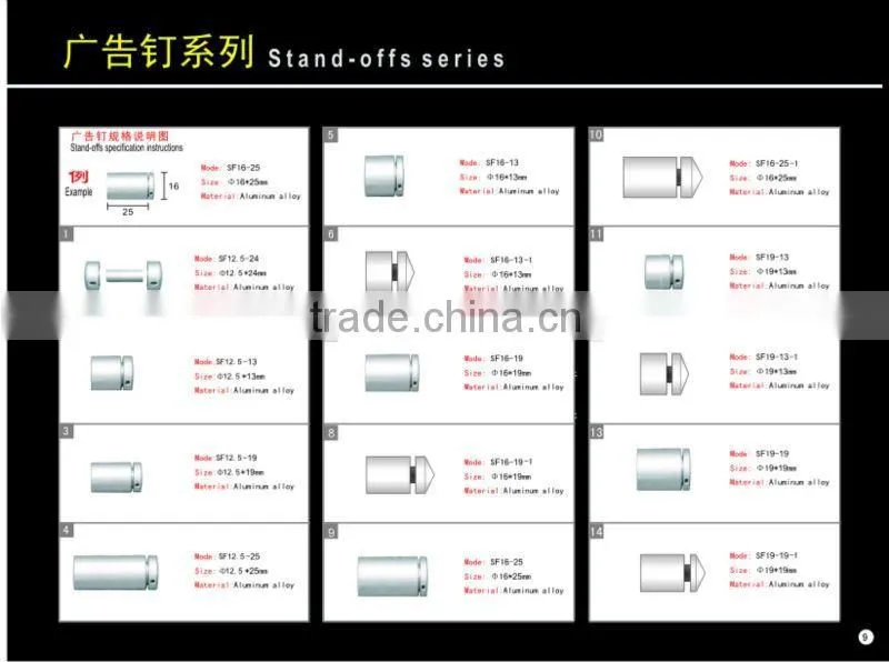 Glass Spacer Dia.16*25mm in Aluminum material