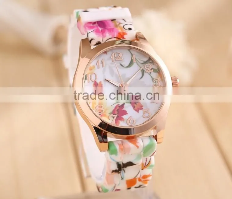 Fashion Quartz Watch Rose Flower Print Silicone Watches Floral Jelly Sports Watches For Women Men Girls Hot Pink Wholesale
