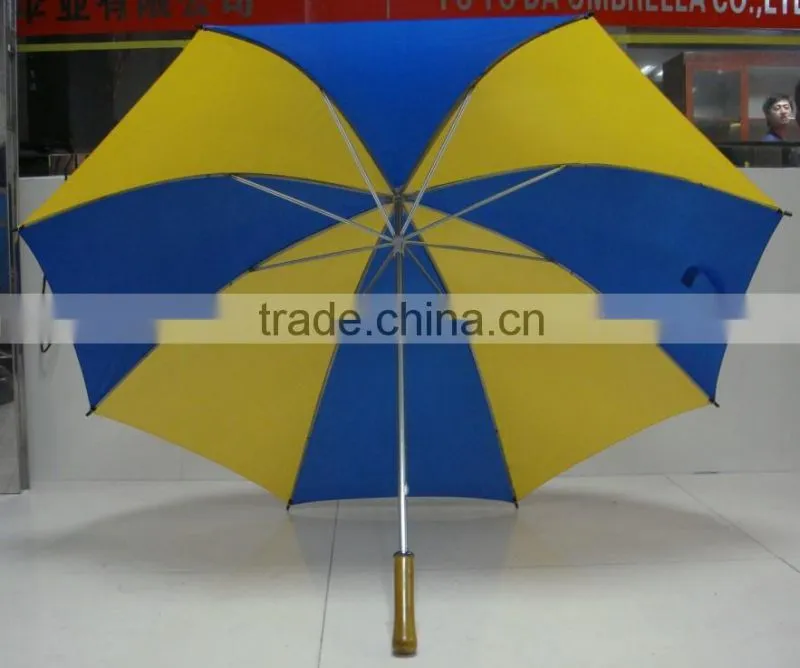 wholesale wooden handle blue and white umbrella