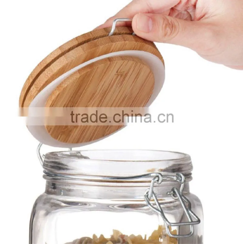 SINOGLASS trade assurance 1200ml glass jar clip top storage jar with bamboo lid bamboo cookie storage jar