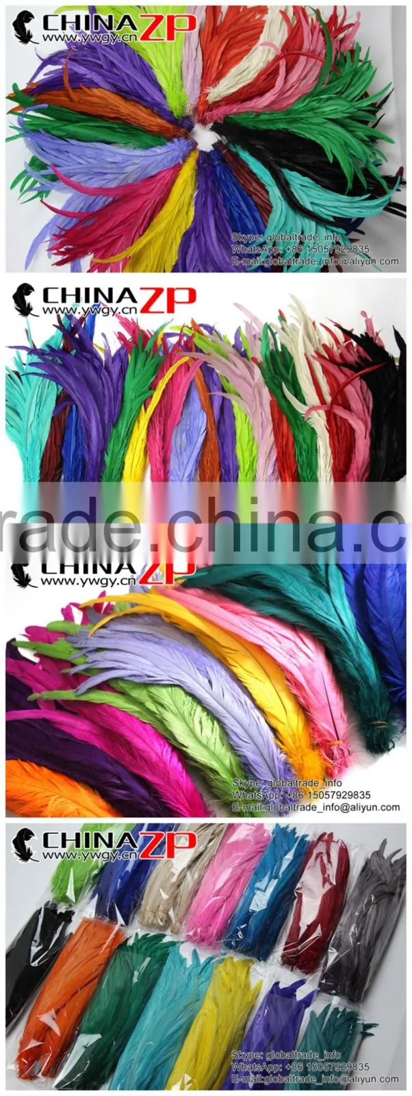 Top Supplier ZPDECOR Bulk Sale 35-40cm Length Good Mix Colors Fully Dyed Roosters Chicken Feathers for Decoration