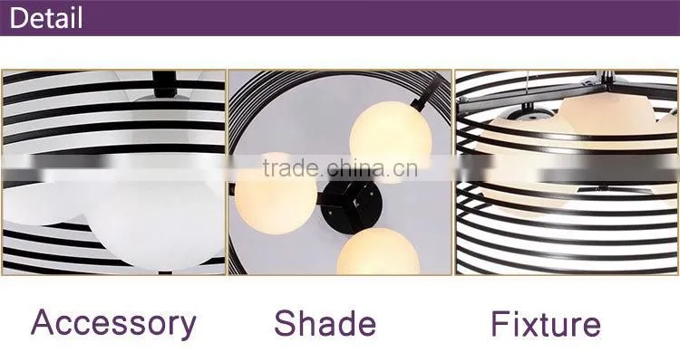 metal frame glass shade black painting big hotel pendant light