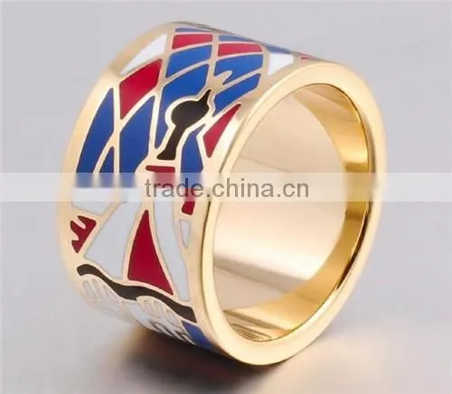 Unisex wide simple stainless steel enamel fancy gold ring designs