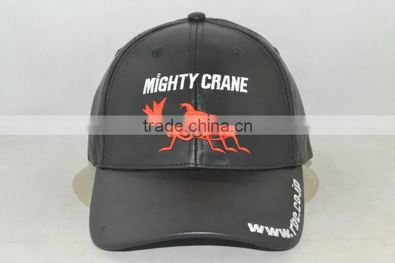 Professional custom 6 panel /embroidered logo/leather/black baseball cap
