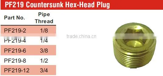 PF219 Countersunk Hex-Head Plug,Pipe Fitting,Brass Fitting, Control valve
