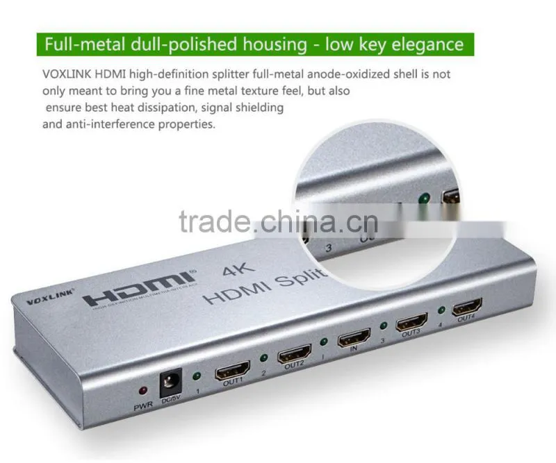 VOXLINK 4K HDMI splitter 1x4 (HDMI 1.4,HDCP1.4 ,4K,IR extension, EDID management, RS232) EU/US/UK/AU