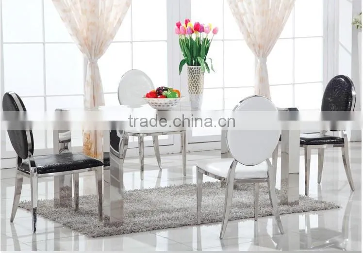 White modern stainless steel oval back dining chair