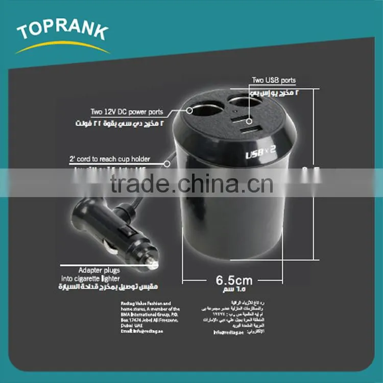 New design DC 12V 2 port cigarette lighter splitter adapter dual usb charger socket for car