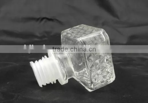 square glass wisky russian liqueur bottle with lid