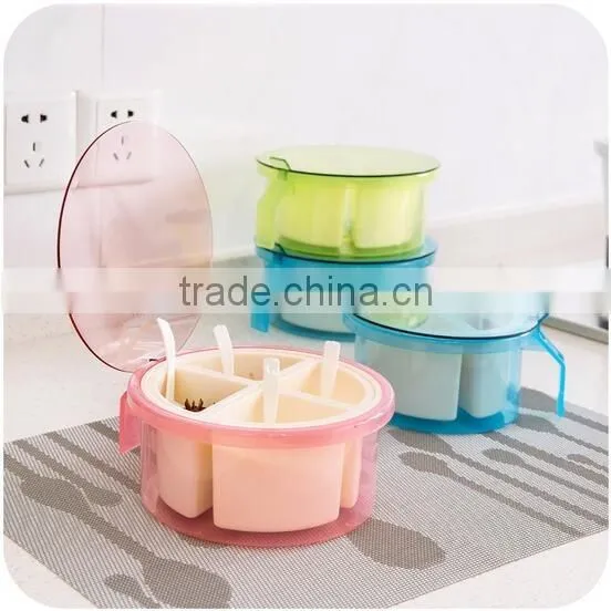 new design 4 cases round plastic spice bottles wholesale spice box seasoning box