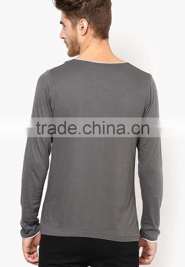 Fashion custom cotton v neck long sleeve t shirt