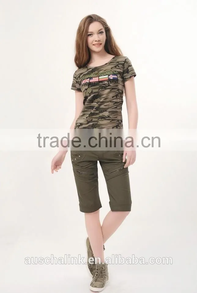 new arrival ladies round neck cheap camouflage uk flag t shirt