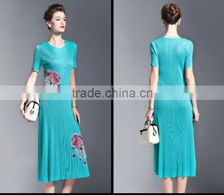Bodice flower printing OL fashion draped women slim dresss