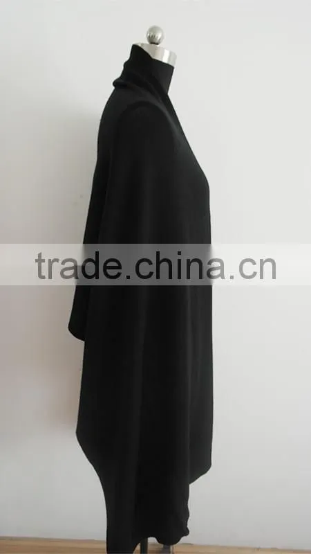 2014 Fashion ladies black plain knit poncho sweater