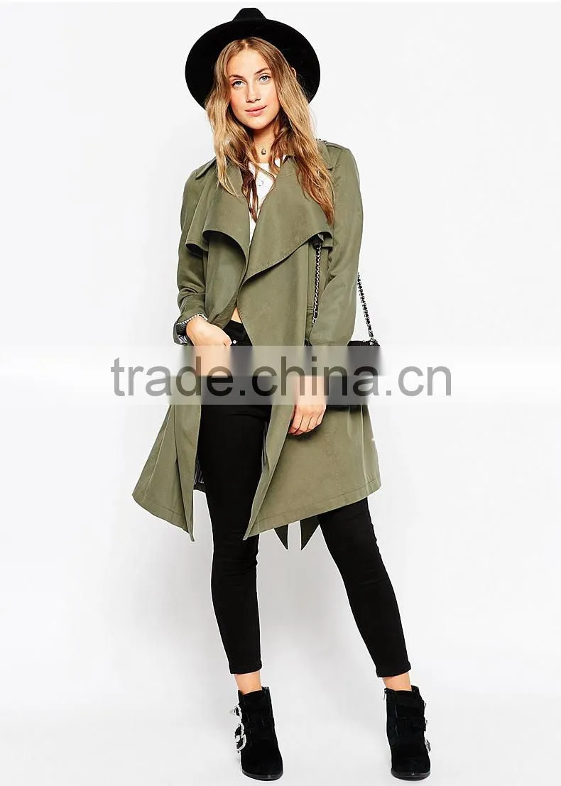 Autumn fashion leisure, big lapel, no buckle lace, slim, long windbreaker, coat, women's students