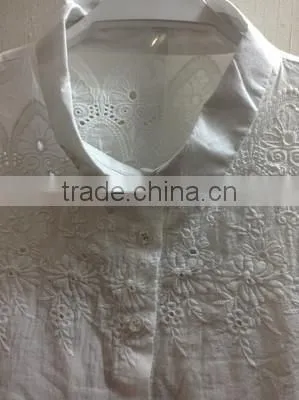 Embroidery floral chiffin white round neck long sleeve women blouse casual