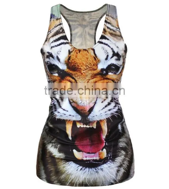 Small MOQ Cheap Animal tiger 3D printed sleeveless garment ladies