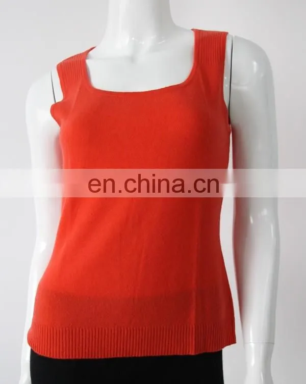 summer wear sleeveless 14gg knitted women pure cashmere tops