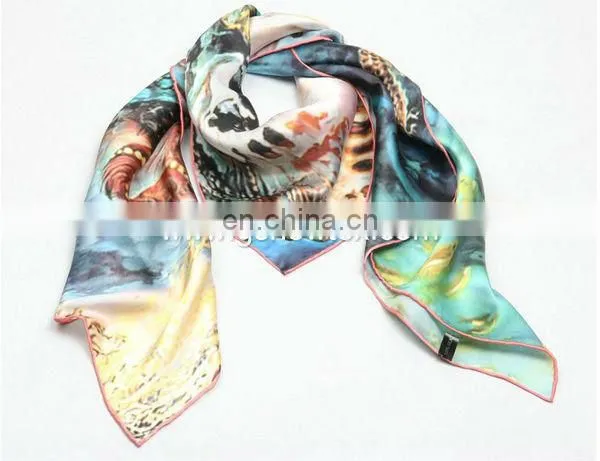 Ladies digital print silk scarf,custom bandana