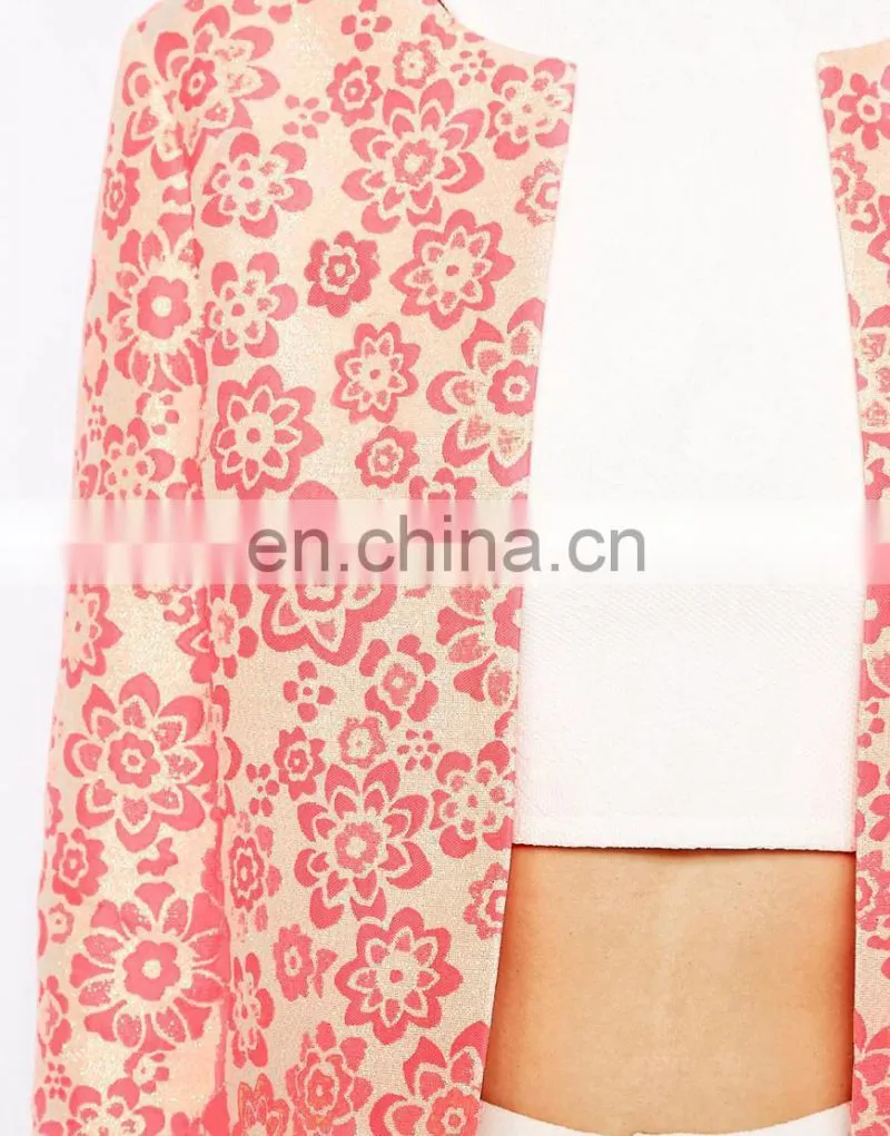 2015 Hot sale women blazer latest fashion ladies casual dresses for flower jacquard suit jacket