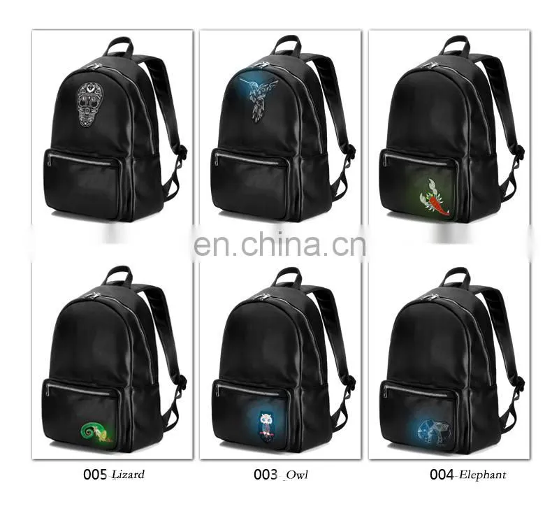LED flashlight PU leather soft backpack school bags for teenagers