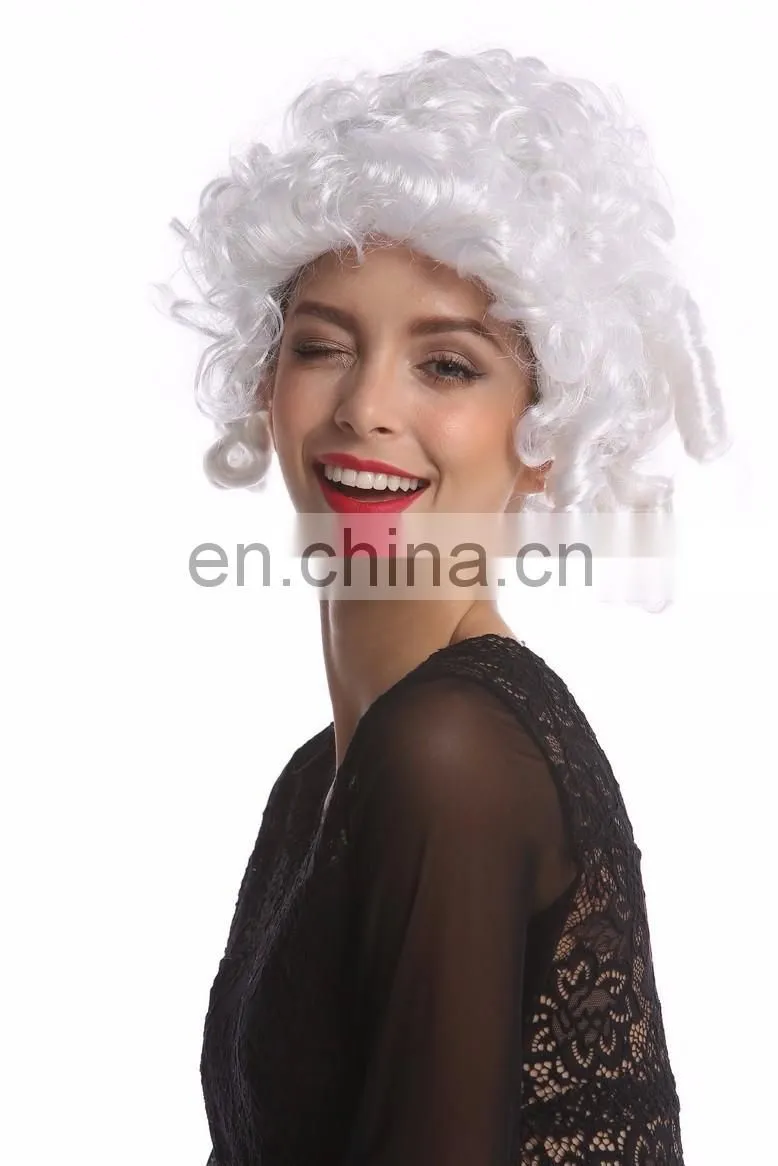 Rococo baroque short white curly wigs P-W237