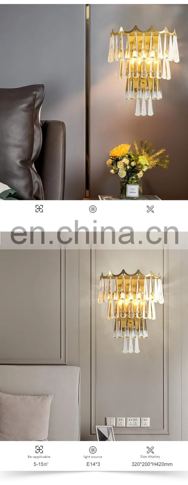 Modern Style Indoor Decoration Hotel Room Staircase Bedside Luxury Crystal LED Wall Lamp