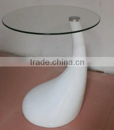 Unique design fiberglass base glass side table teardrop coffee table