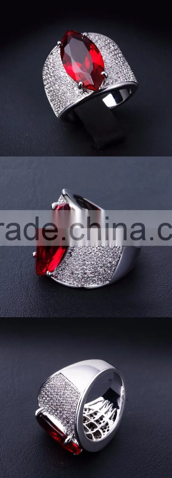 Dongguan Factory Direct Cocktail Jewelry Color Stone Zircon Red Blue Green Ring