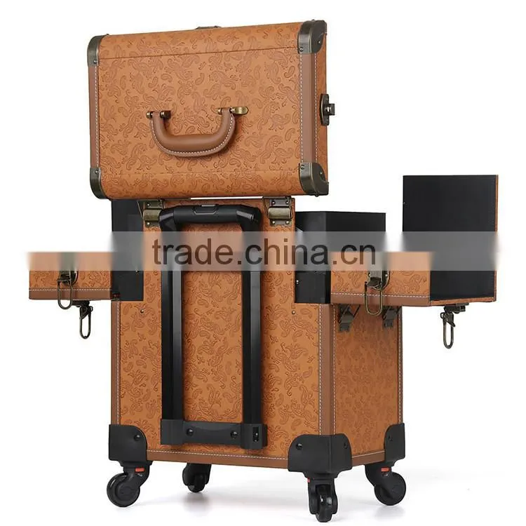 Beautiful high quality makeup case trolley cosmetic bag with mirror