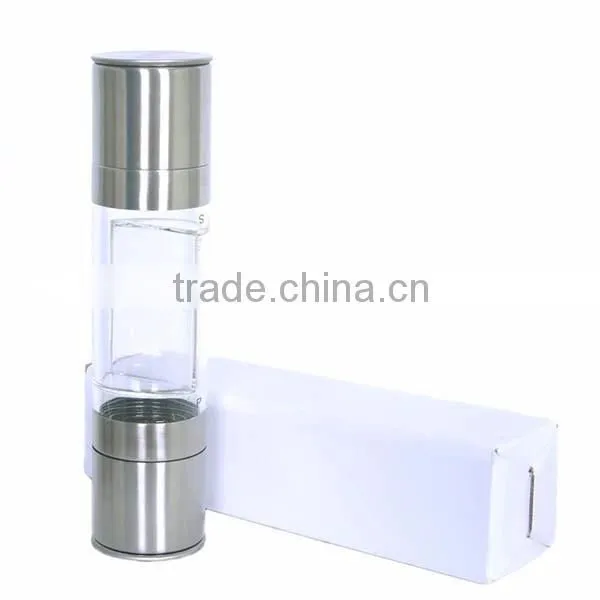 High quality double end mill salt and pepper grinder brushed tainless steel Salt & Pepper Mill Set 2 in 1,manual coffee grinder