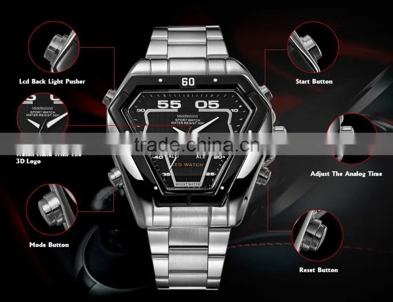 2015 MIDDLELAND Luxury Brand Watch Men Fashion Watch Quartz Wristwatch Full Steel quartz brand watch