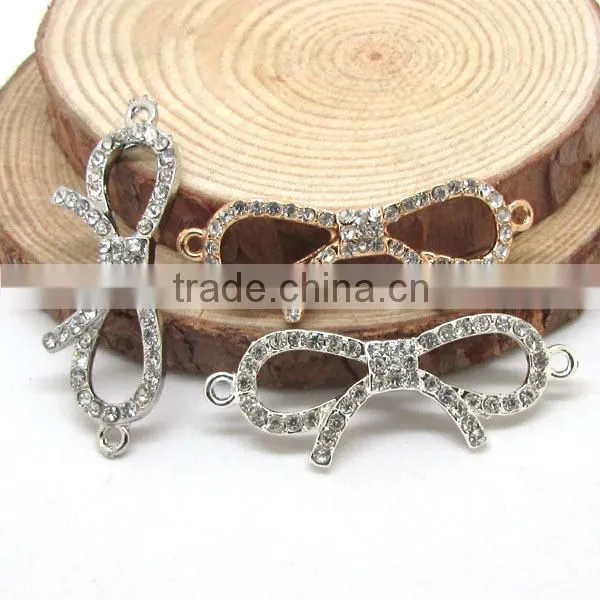 JF8512 Wholesale Rhinestone Crystal Pave Alloy Bow Charm connector For Bracelet