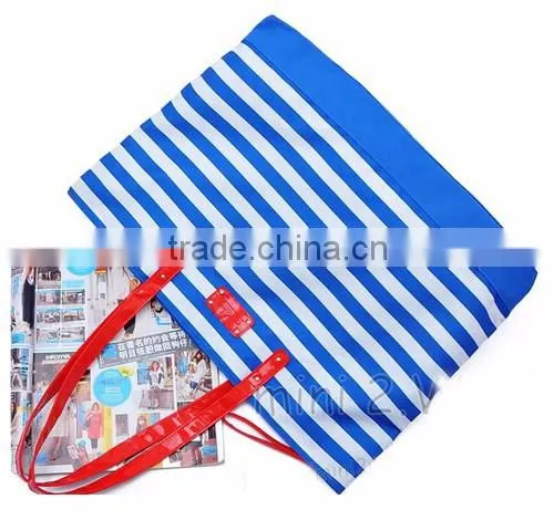 2016 New designer big size high quality canvas navy blue stripes shoulder bags