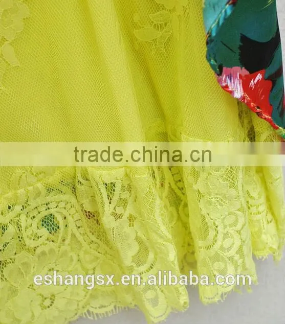 Ladies fashion chiffon printed yellow dress