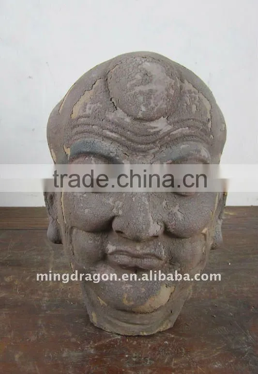 Antique Chinese Wooden Buddha Head Sculpture