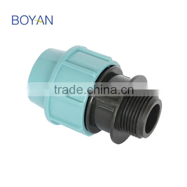 BOYAN zhejiang taizhou light blue plastic pipe fitting PP compression male adaptor