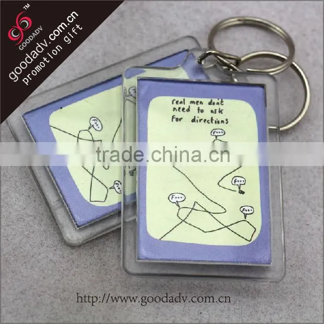 Fashion promotional items custom printed clear acrylic photo keyrings