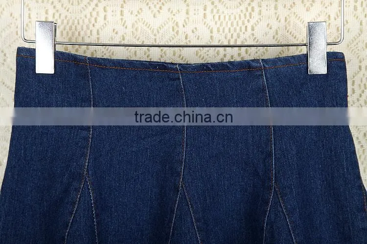 High waist short denim skirt women blue elasticity denim pleated mini skirt girls ball gown sexy girls in short denim skirt