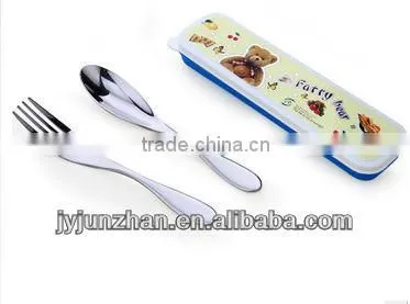 Promotion cutlery spoon fork chopsticks sets with nicely design and plastic box packing with food certificate safe-using