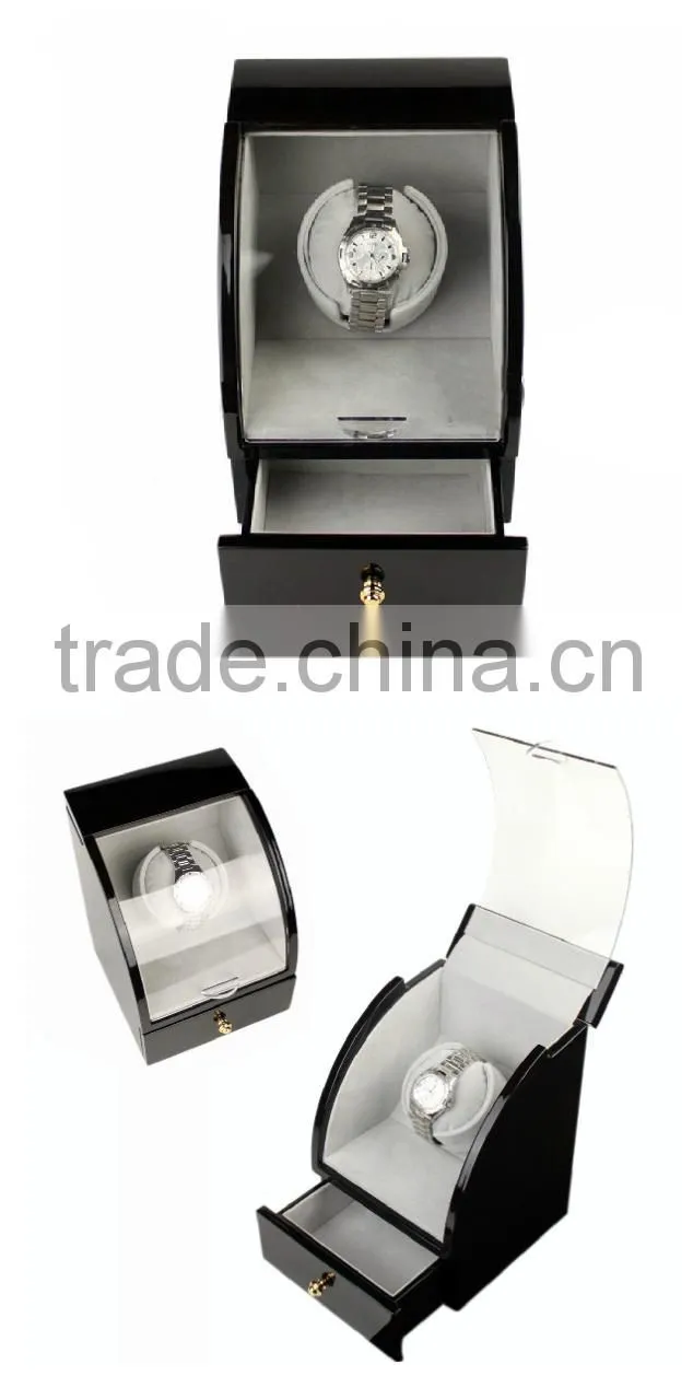 Custom Made Single Black Glossy Wooden Watch Winder Box With A Drawer