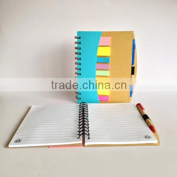 craft cover metal spiral notebook with sticky note and pen